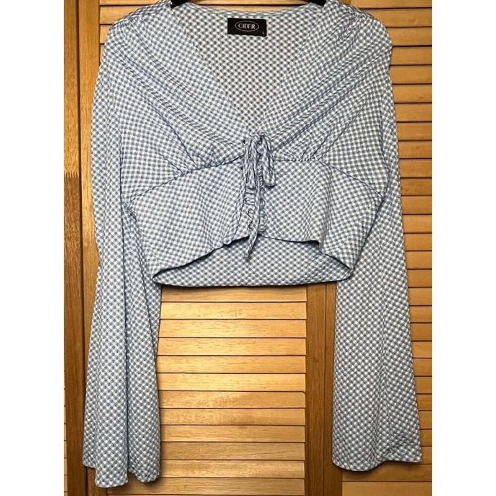 Cider Cropped tie front gingham top SZ LG/Charity Sale